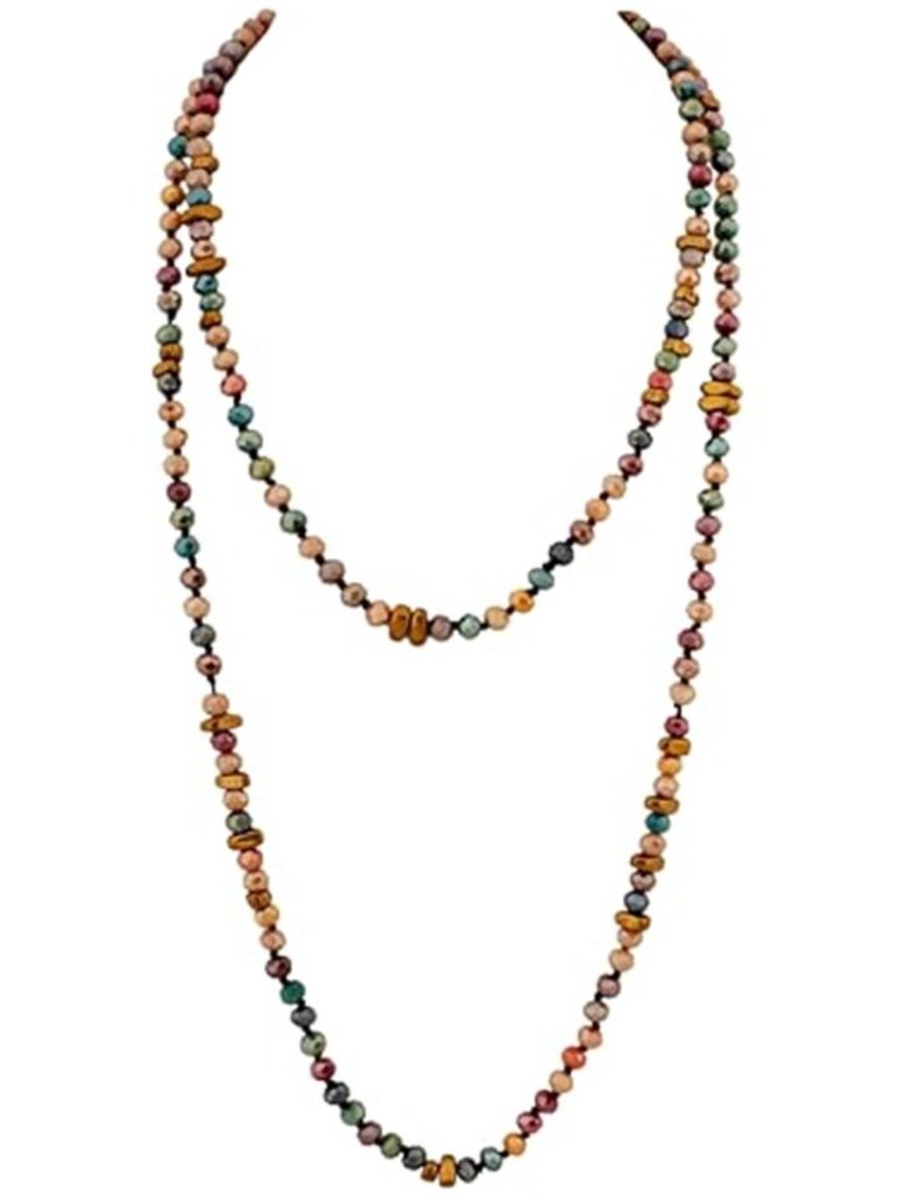 Colorful Irregular Beaded Long Necklace, Coated Reflective Glass Beads,